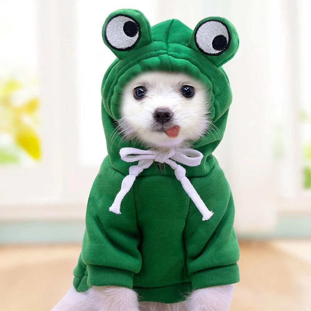 Winter Warm Cotton Dog Clothes Cute Frog Solid Hoodies