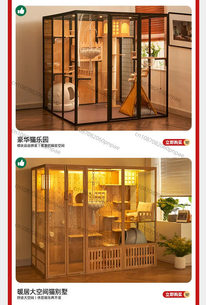 Light Luxury Cat Cage Imported Rubber Wood Cat Park