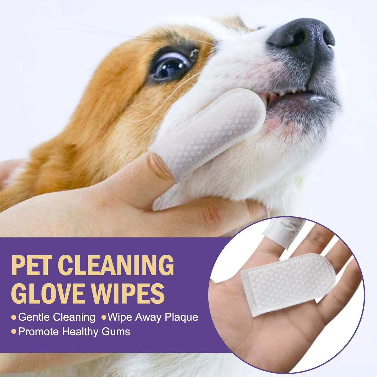 50PCS Cat & Dog Tooth Cleaning Glove Wipes,Pet Gum Care Gentle Tartar Odor Removal,Individually Packaged-Convenient-Lemon Flavor