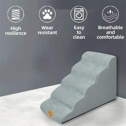 Dog Ramp Step Stairs 5 Steps Pet Stairs for High Beds and Sofa High-Density Sponge Foam Dog Steps with Removable Washable Cover