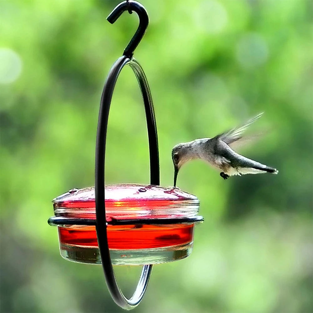 Hummingbird Feeder with Red Glass Bowl.