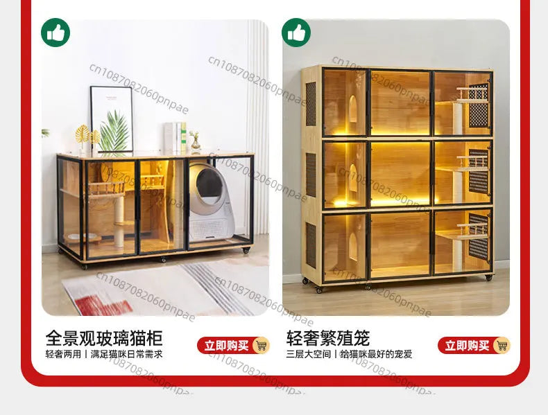 Light Luxury Cat Cage Imported Rubber Wood Cat Park