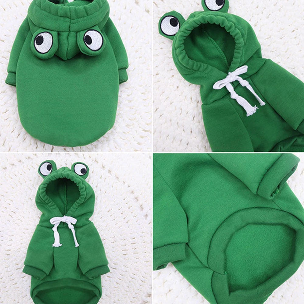 Winter Warm Cotton Dog Clothes Cute Frog Solid Hoodies