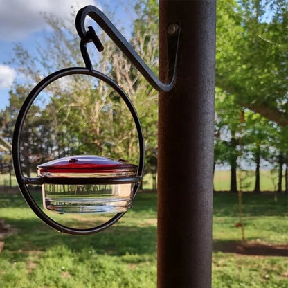 Hummingbird Feeder with Red Glass Bowl.