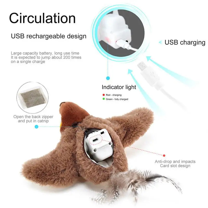 USB Rechargeable Flapping Kitten Toys interactive swinging bird