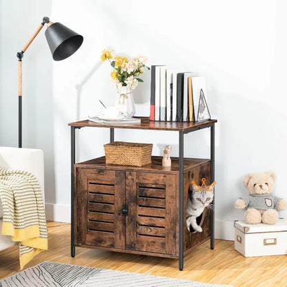 Louvered Stand with Hidden Cat Litter Box