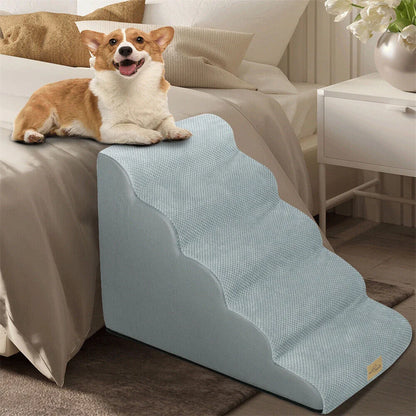 Dog Ramp Step Stairs 5 Steps Pet Stairs for High Beds and Sofa High-Density Sponge Foam Dog Steps with Removable Washable Cover