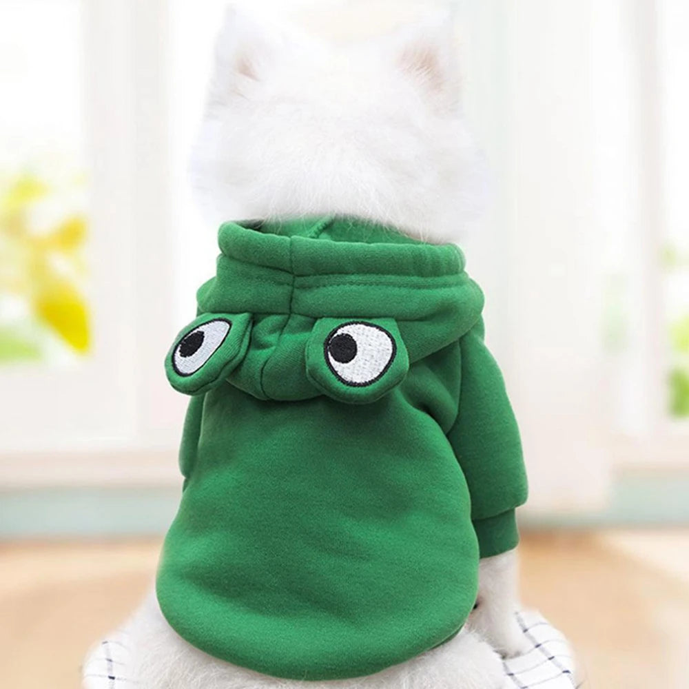 Winter Warm Cotton Dog Clothes Cute Frog Solid Hoodies