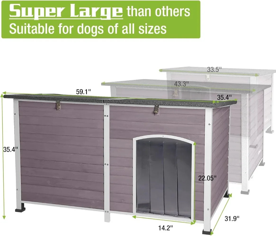 59.1" Large Outdoor Dog House with Insulated Liner