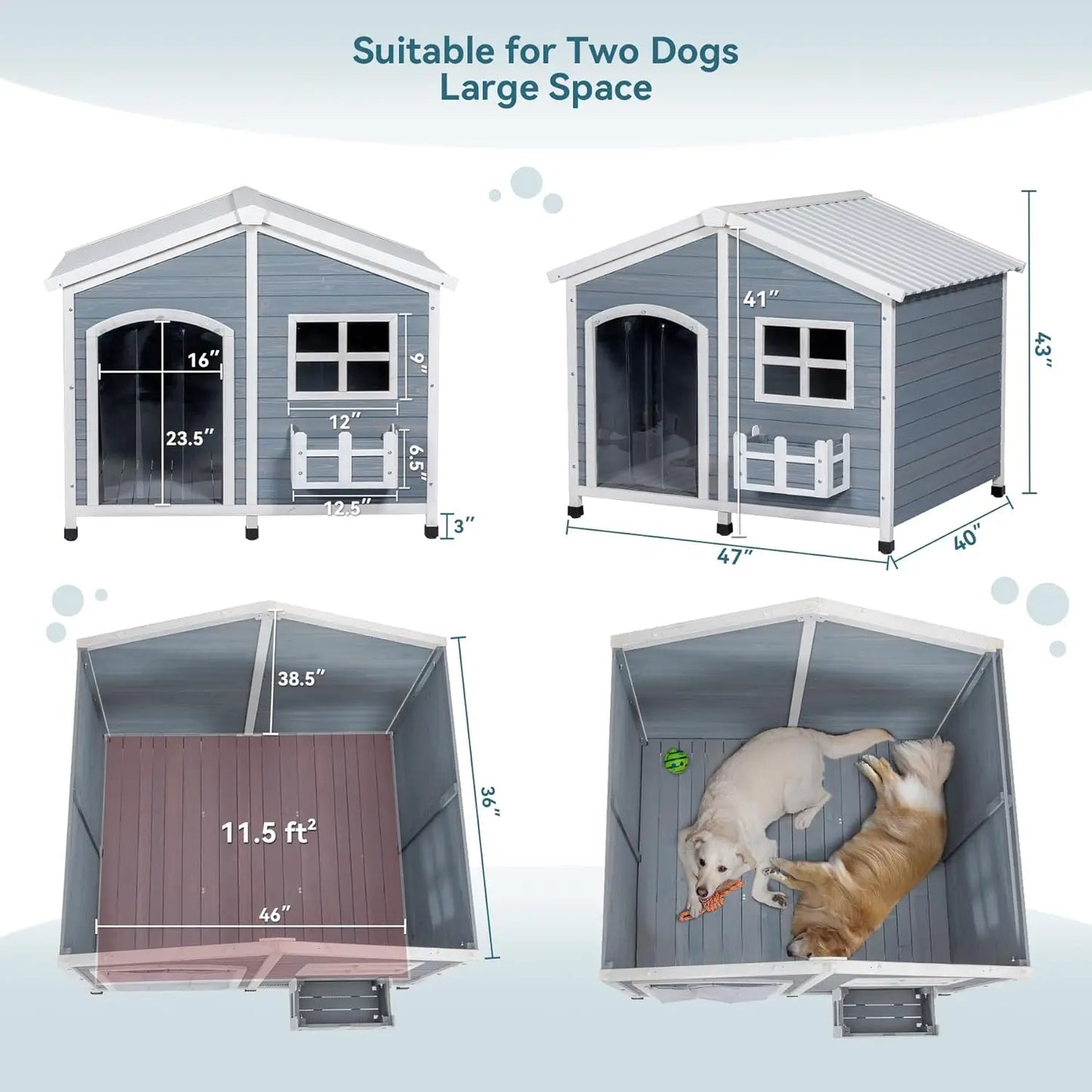 47" L x 40" W x 43.5" H Extra Large Dog House Outdoor