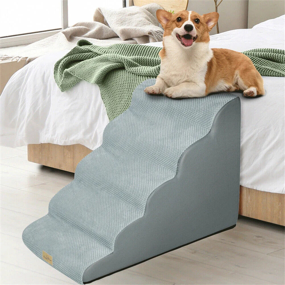 Dog Ramp Step Stairs 5 Steps Pet Stairs for High Beds and Sofa High-Density Sponge Foam Dog Steps with Removable Washable Cover