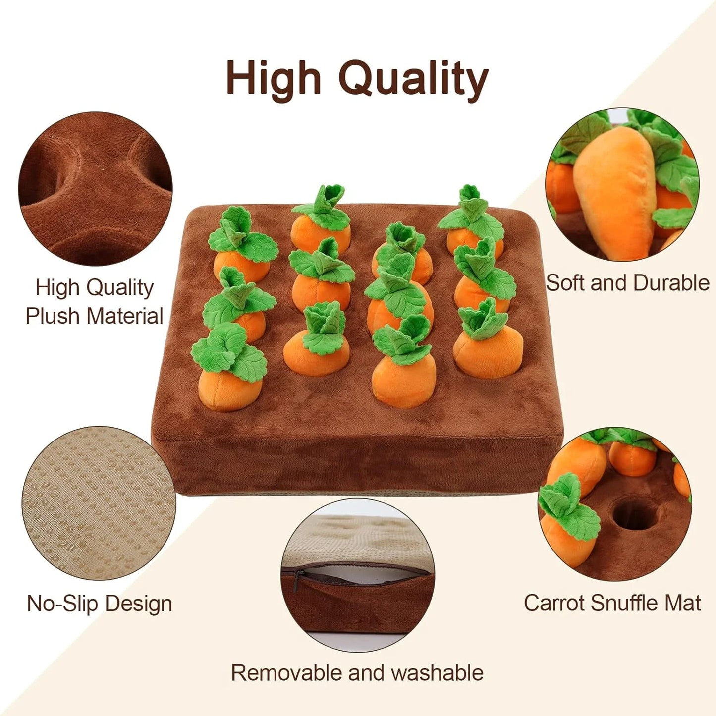 Non-slip plush carrot snuffle mat for dogs