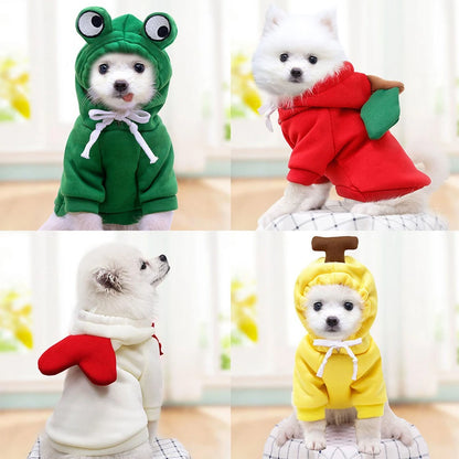 Winter Warm Cotton Dog Clothes Cute Frog Solid Hoodies