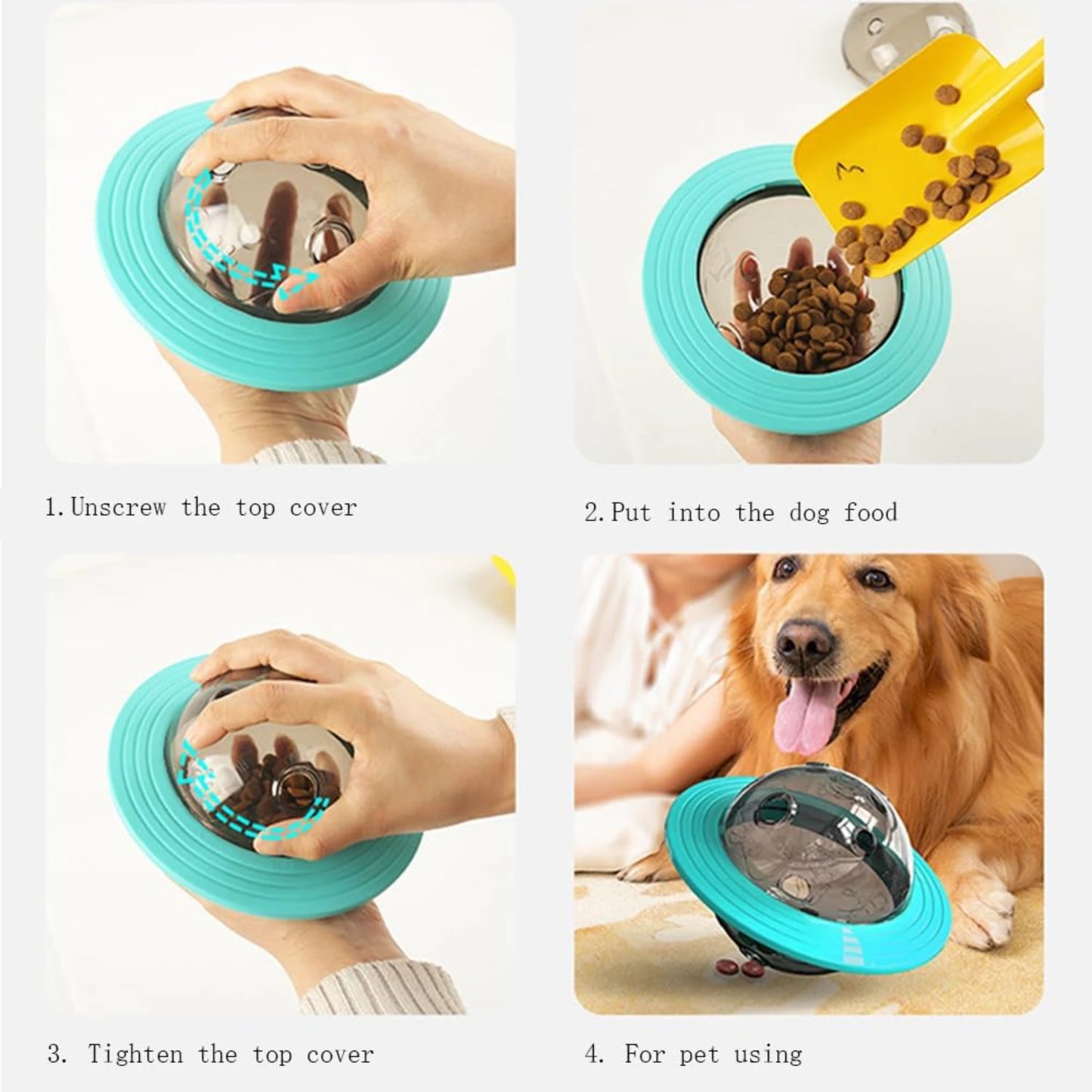 Exciting Blue UFO Flying Saucer Ball Pet Food Dispenser