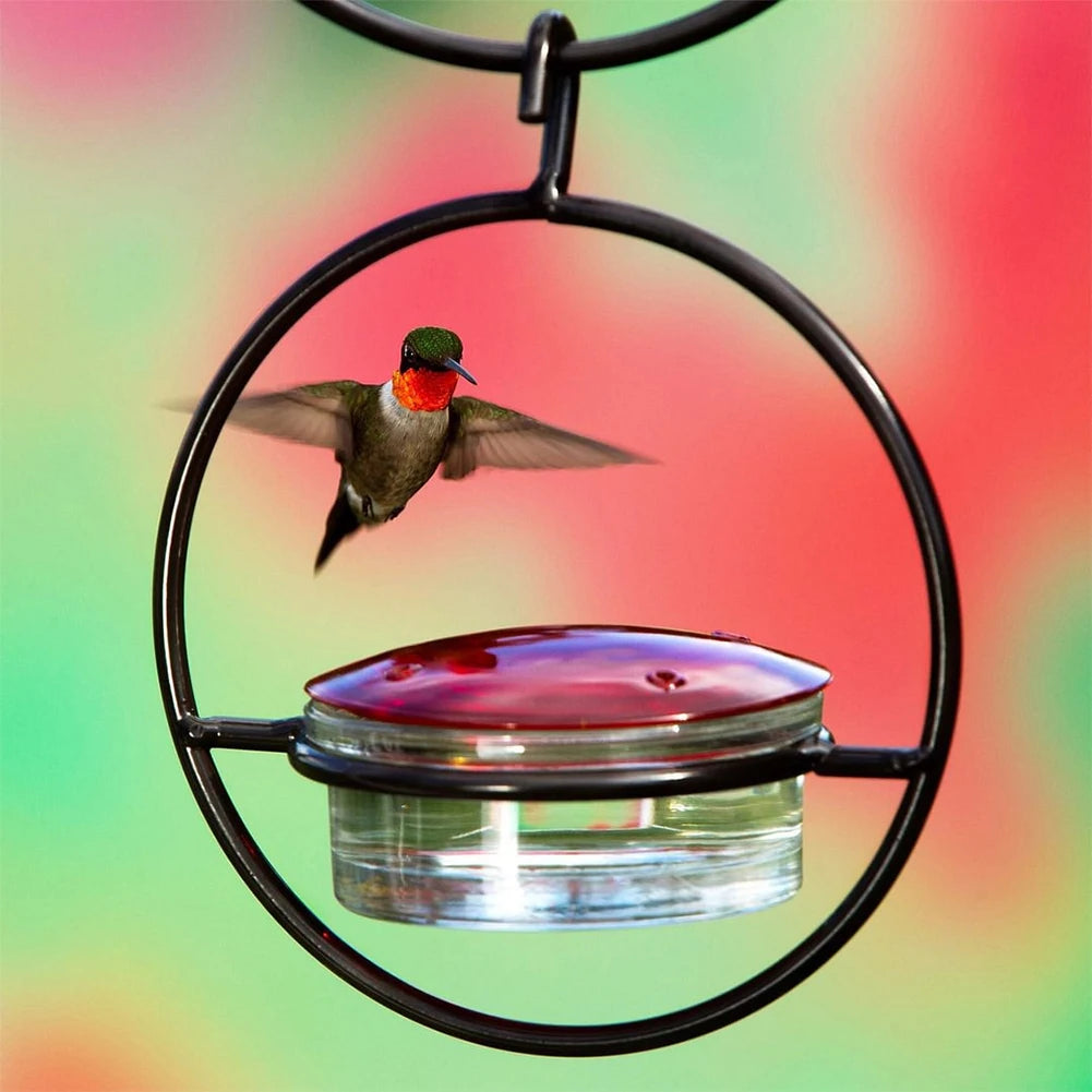 Hummingbird Feeder with Red Glass Bowl.